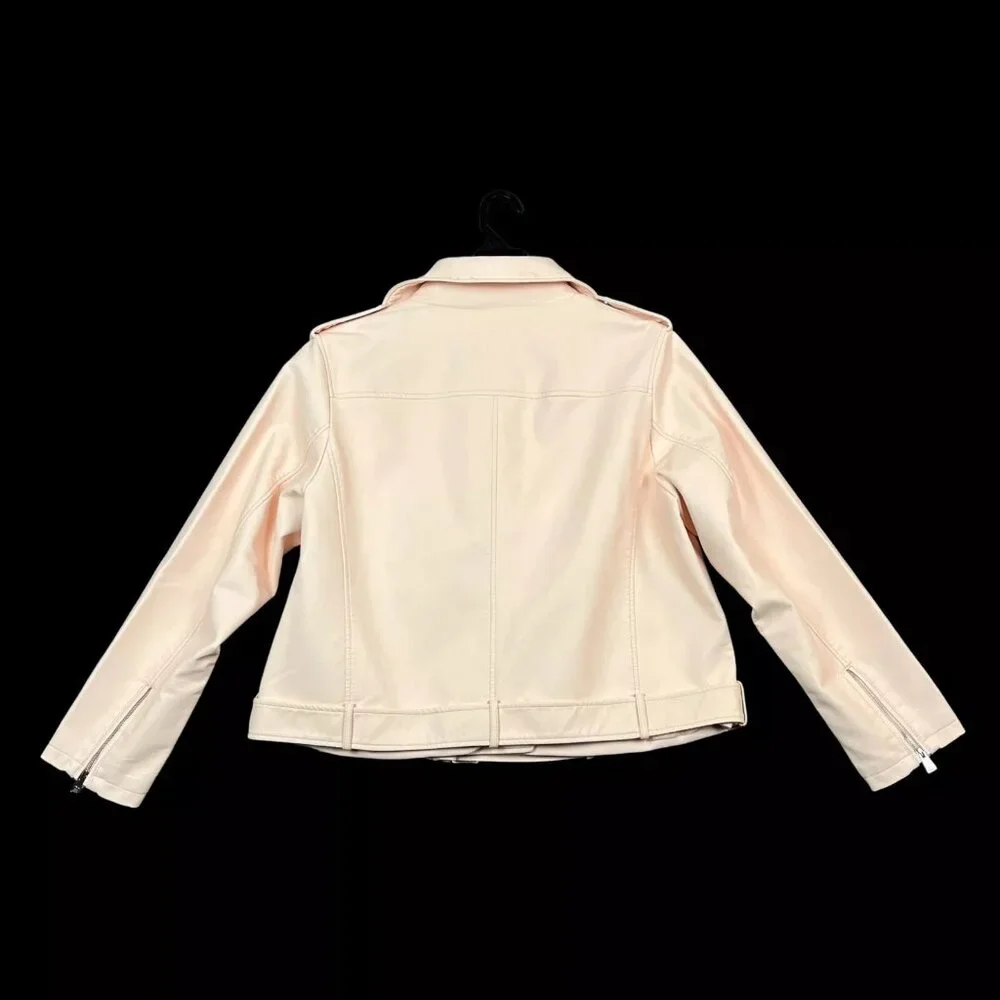 Levi's Women's Faux Leather Motorcycle Jacket Size 1X Light Pink Water Resistant